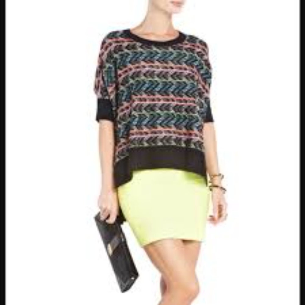 BCBG MAXAZRIA Brinkley colorful abstract striped lambswool cashmere sweater